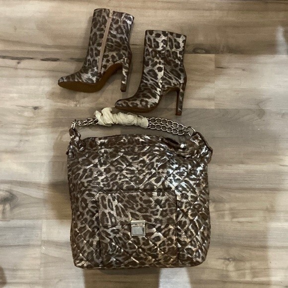 Brown and Silver Cheetah Print Matching Bag and Boots - Picture 1 of 12